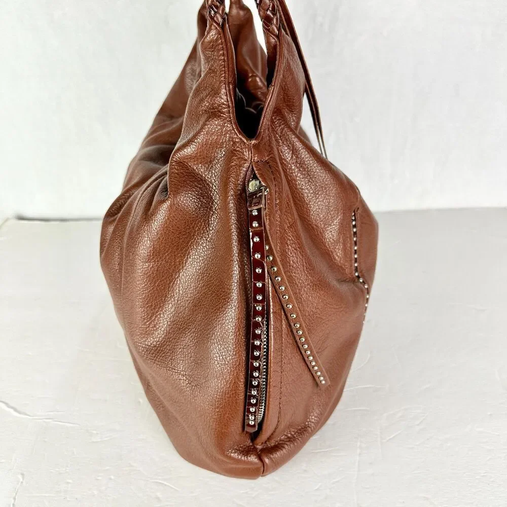 Brighton Femme Fatal Gretta Garbo Studded Shoulder Bag Hobo Brown Tassel Leather